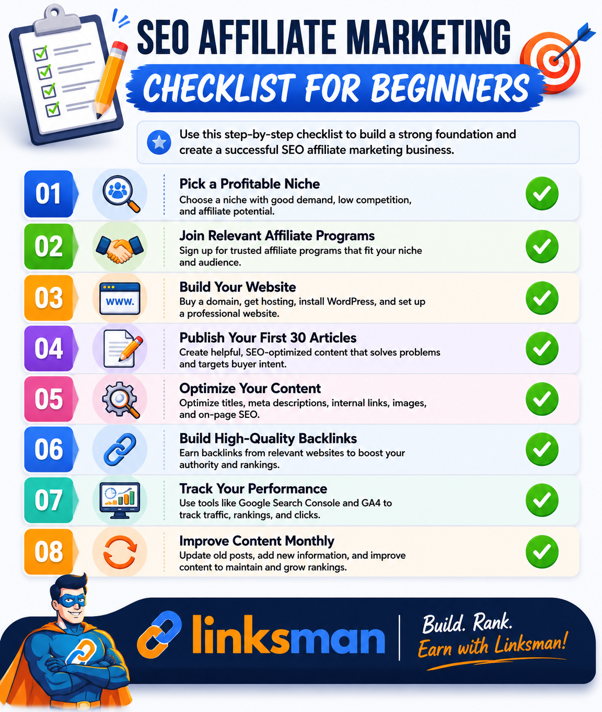SEO affiliate marketing checklist for beginners